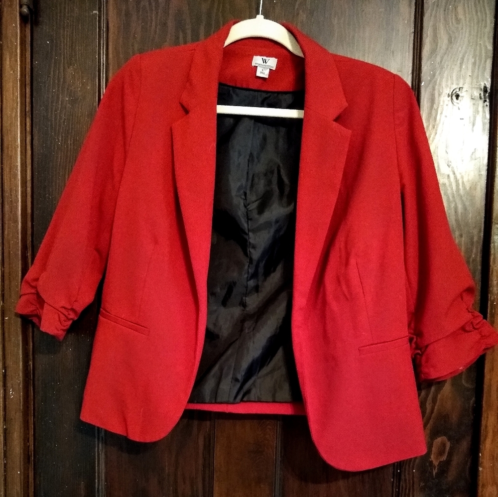 worthington red blazer with ruched sleeves